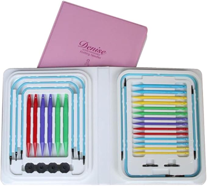 Denise Interchangeable Circular Knitting Needles Set - Pink w Bright Needles