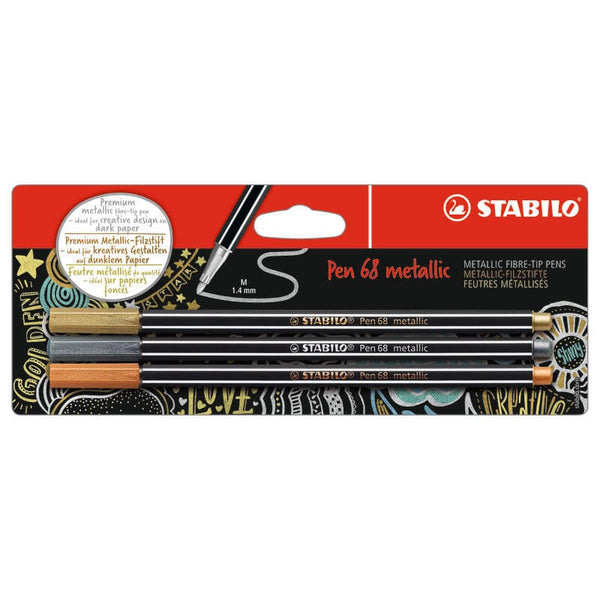 Stabilo "Pen 68" Metallic Bullet Tip Pens - Pack of 3