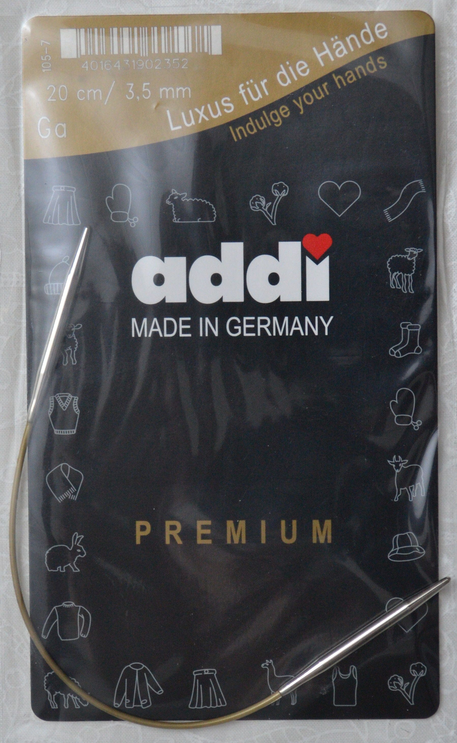 Addi Brass Tip Circular Knitting Needles - 20cm (8")