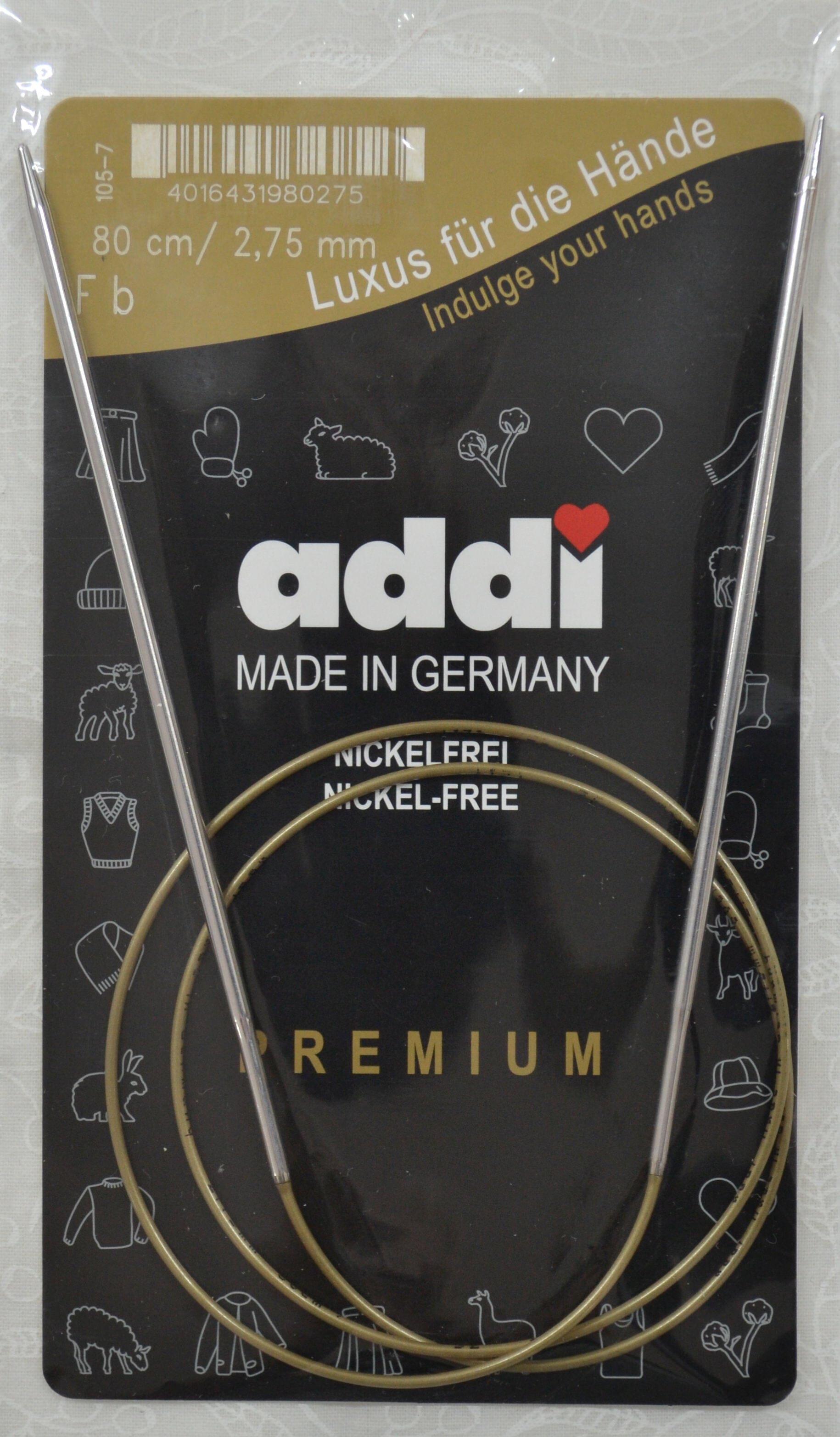 Addi Brass Tip Circular Knitting Needles - 80cm (32")