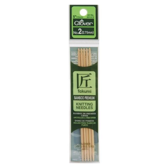 Clover "Takumi" Bamboo Double Point Knitting Needles - 12.5cm (5")