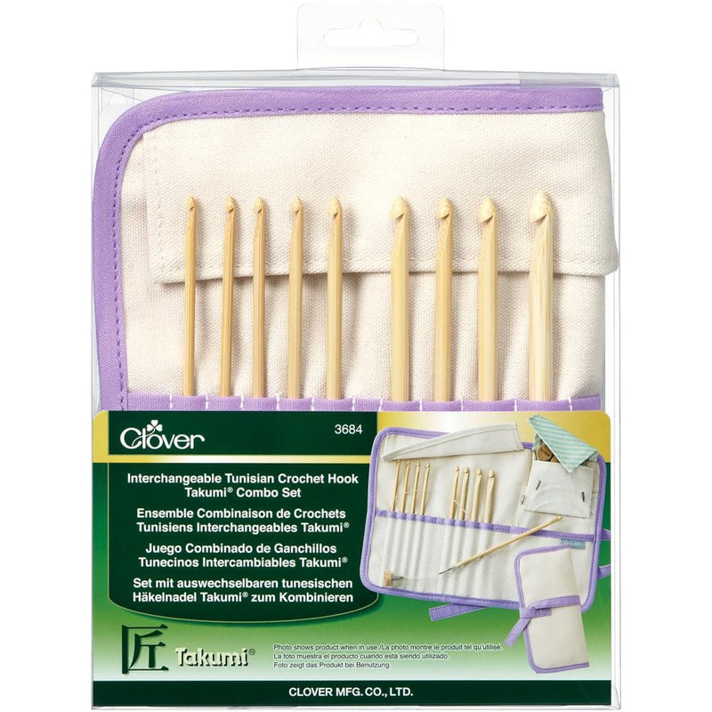 Clover Takumi Bamboo Wood Tunisian/Afghan IC Crochet Hook Set