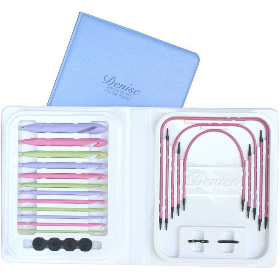 Denise Interchangeable Afghan/Tunisian Crochet Hook Set - Blue w Pastel Hooks