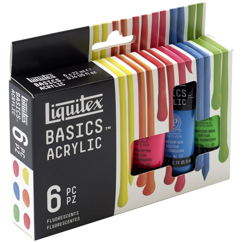 Liquitex Basics Acrylic Paint 6 x 22ml Tube Sets - Fluoro / Metallic / Primary