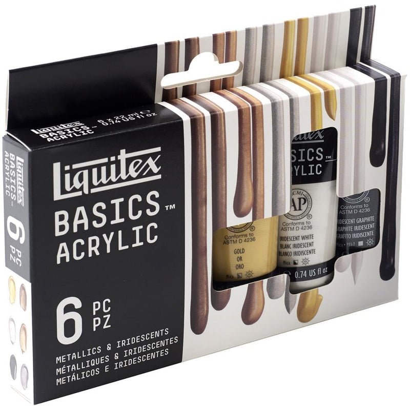 Liquitex Basics Acrylic Paint 6 x 22ml Tube Sets - Fluoro / Metallic / Primary