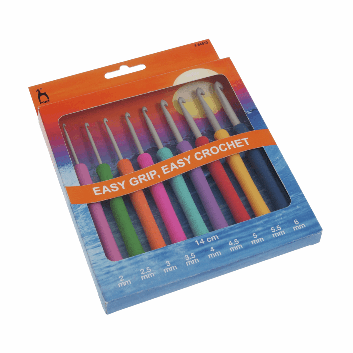 Pony Easy Grip Crochet Hooks w Finger Flat - Set of 9 (2.00 - 6.00mm)