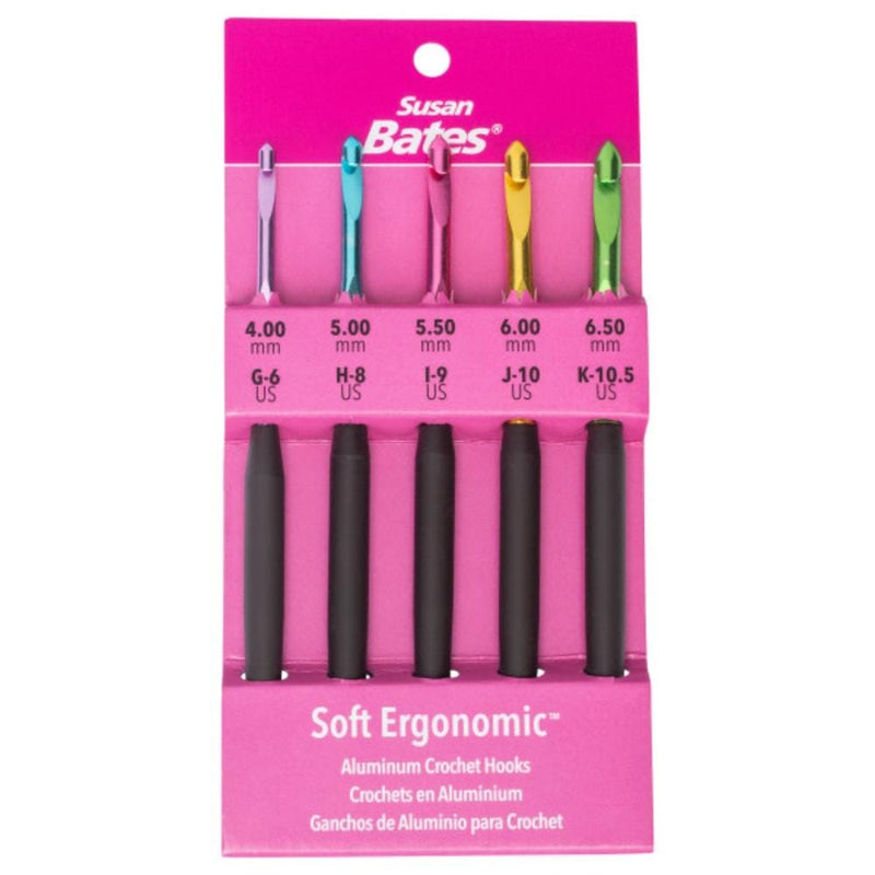 Susan Bates Silvalume Soft Ergonomic Grip Aluminium Crochet Hooks - Set of 5 (4.00mm - 6.50mm)